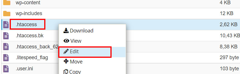 Edit file htaccess
